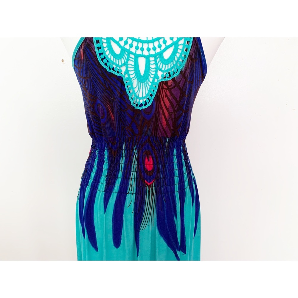 Multi color Peacock print Maxi Dress Size XXL - Picture 8 of 10